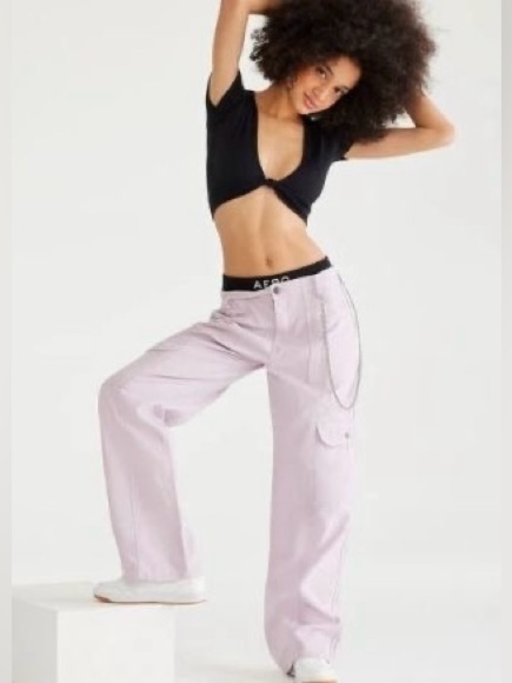 Aeropostale High Rise Utility Cargo Pants Small Lilac Purple 100% Cotton Y2K
